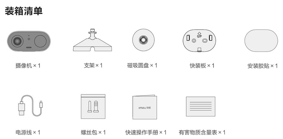 imou樂橙K92電池300萬像素攝像頭裝箱清單